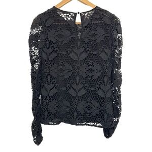 Stevie May‎ Long Sleeve Top Lace Blouse Sheer Arm Crewneck Black Size S